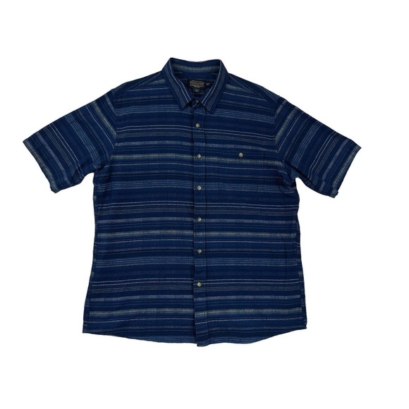 Pendleton Woolen Mills Men Blue Striped Button Up‎ Short Sleeve Shirt Fitted XL - Picture 1 of 7